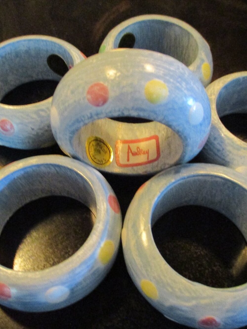 Audrey Blue Wooden Hand Painted Polka Dot Napkin Holders (Set of 6)